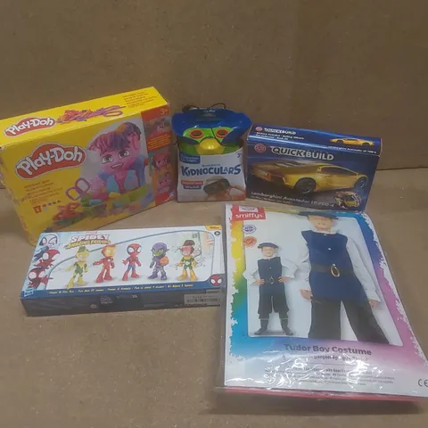 BOX TO CONTAIN APPROX 10 ASSORTED KIDS TOYS TO INCLUDE; COSTUME, PLAY-DOH, FIGURES ETC