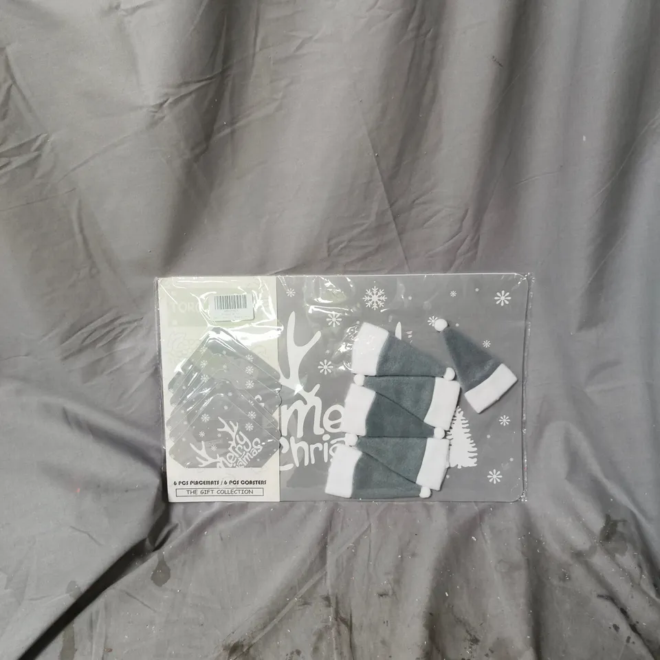 SET OF 6 PLACEMATS AND 6 COASTERS – GIFT COLLECTION, CHRISTMAS DESIGN (GREY)