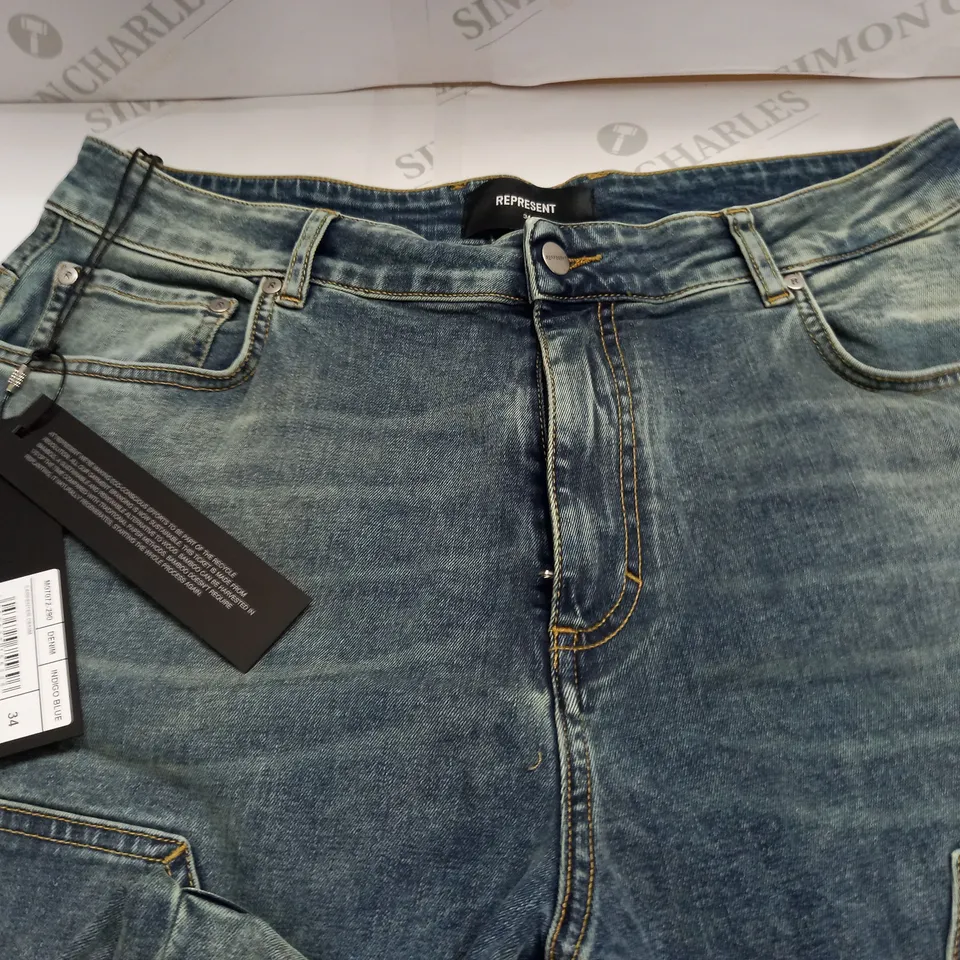 REPRESENT INDIGO BLUE CARPENTER DENIM JEANS - 34