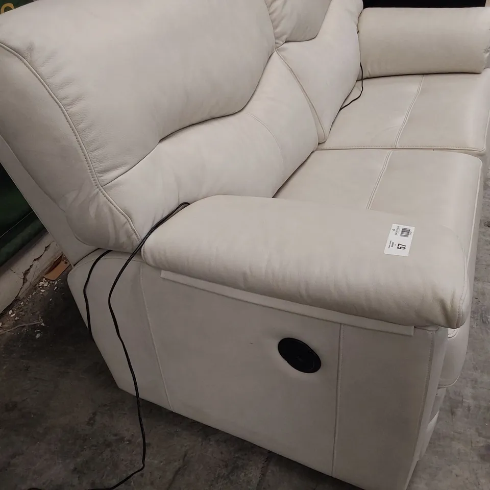 QUALITY BRITISH DESIGNER G PLAN STRATFORD POWER RECLINING TWO SEATER SOFA REGENT CHALK LEATHER 