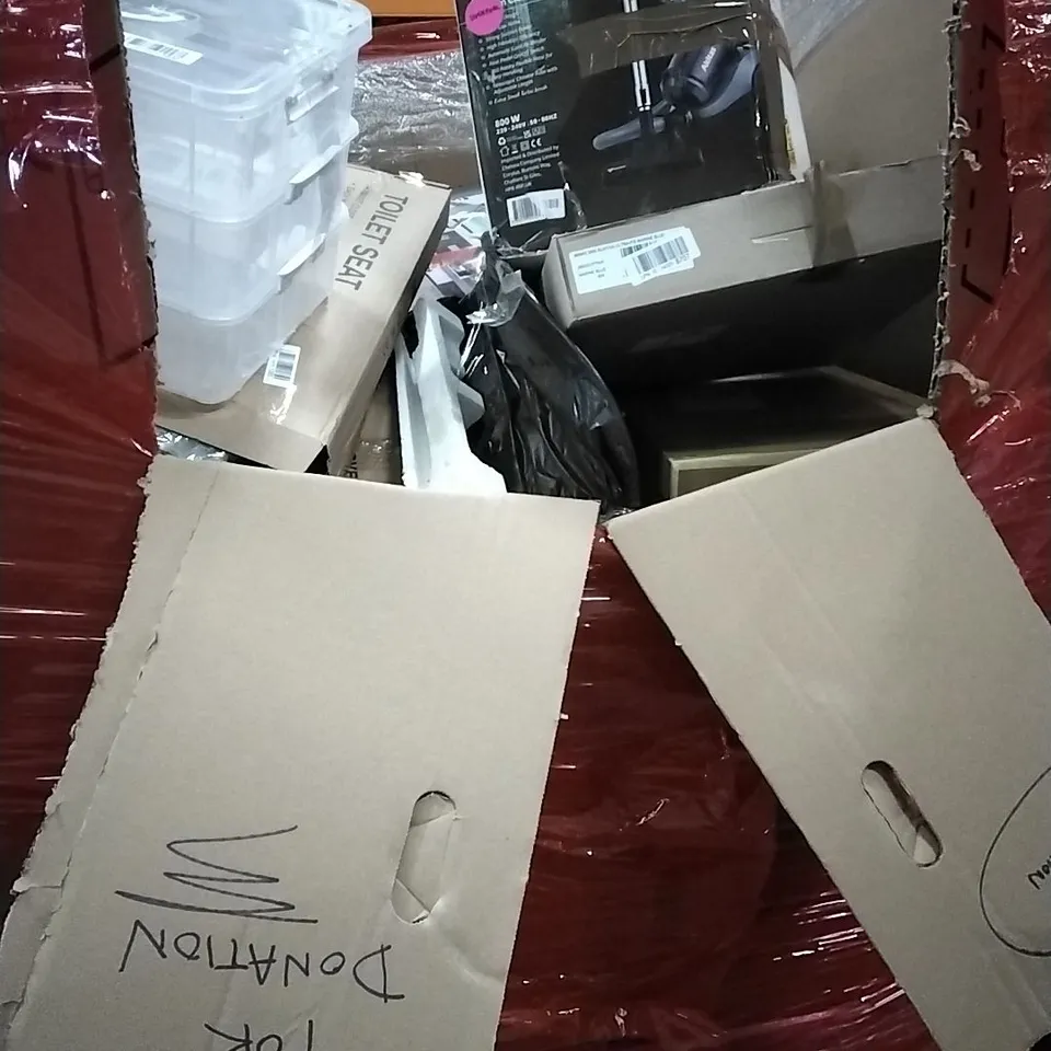 PALLET OF HOUSEHOLD ITEMS TO INCLUDE DANCE MAT, WOODEN BABY WALKER, MOTOR CAR ENGINE TOY,SWIVEL CHAIR AND OTHER ASSORTED ITEMS...