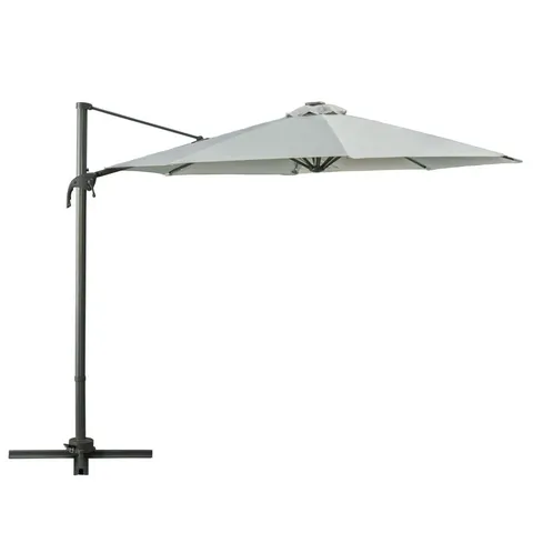 BOXED OUTSUNNY 3(M) LED CANTILEVER PARASOL GARDEN SUN UMBRELLA W/ CROSS BASE AND SOLAR LIGHTS GREY (1 BOX)