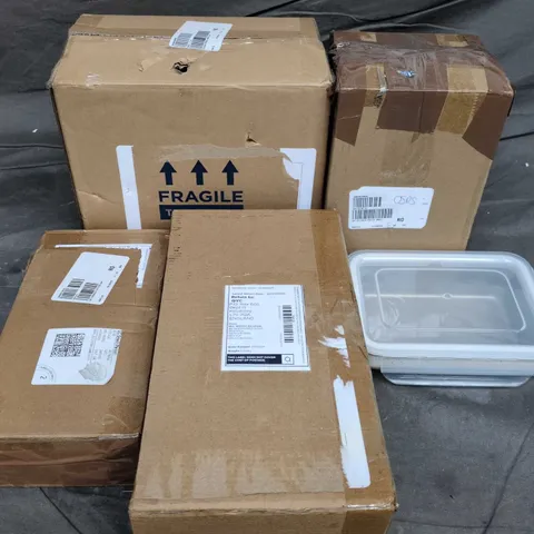 APPROXIMATELY 12 ASSORTED ITEMS TO INCLUDE BEADED LIGHT STRANDS, COOKS ESSENTIALS PRESS & MIX, TABLET STANDS, ETC