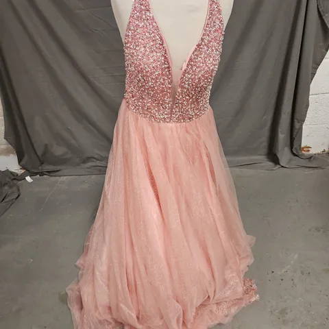 PROM FROCKS EMBELLISHED PLUNGE PROM DRESS BLUSH PINK SIZE 14