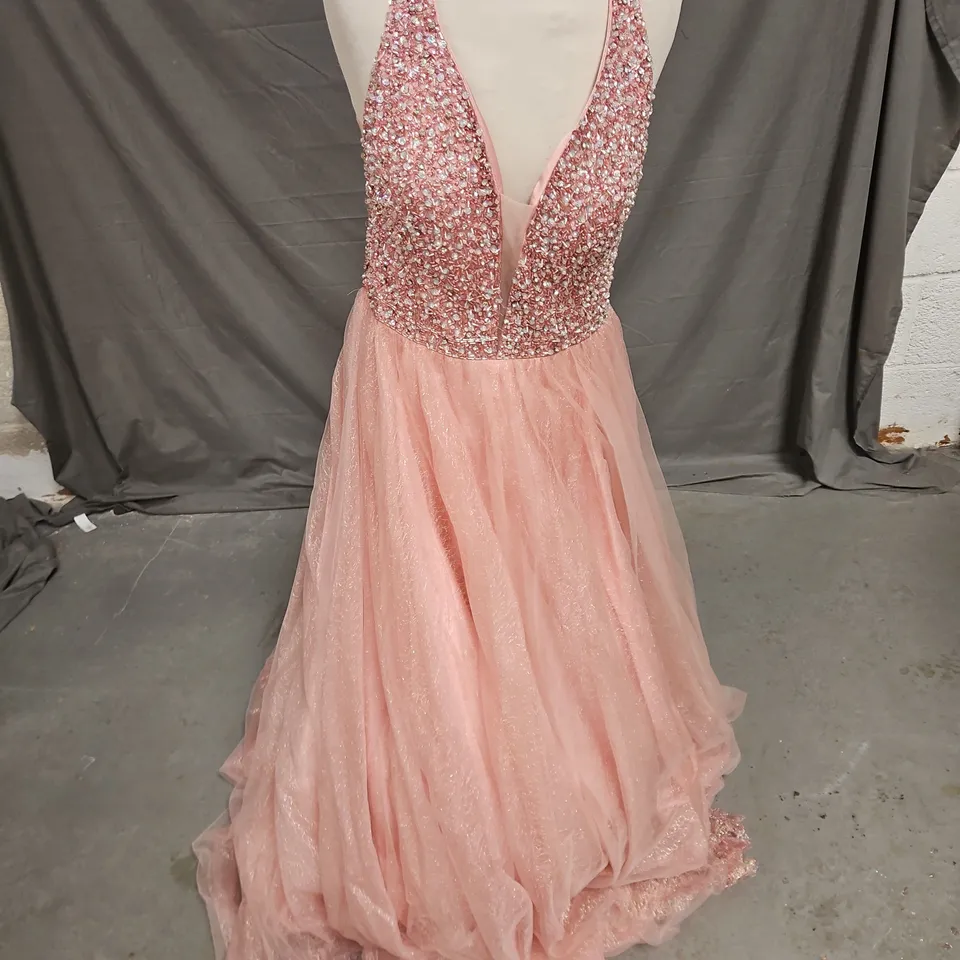 PROM FROCKS EMBELLISHED PLUNGE PROM DRESS BLUSH PINK SIZE 14