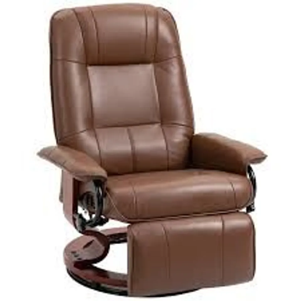 BOXED HOMCOM FAUX LEATHER ARMCHAIR, WITH 145° RECLINING BACK AND FOOTREST - BROWN