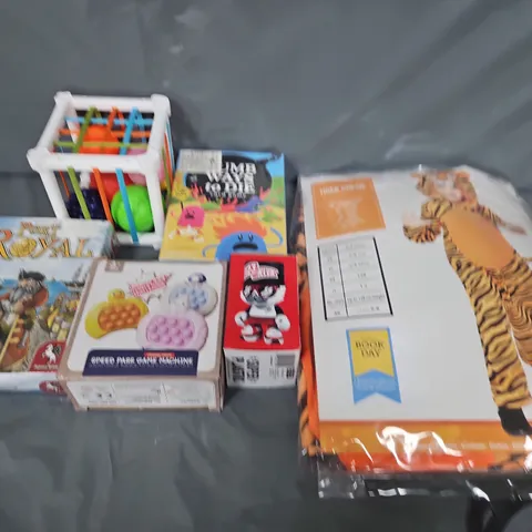 LARGE BOX OF APPROXIMATELY 20 ASSORTED TOYS AND GAMES TO INCLUDE FANCY DRESS,  CARD GAMES AND POPPET TOY