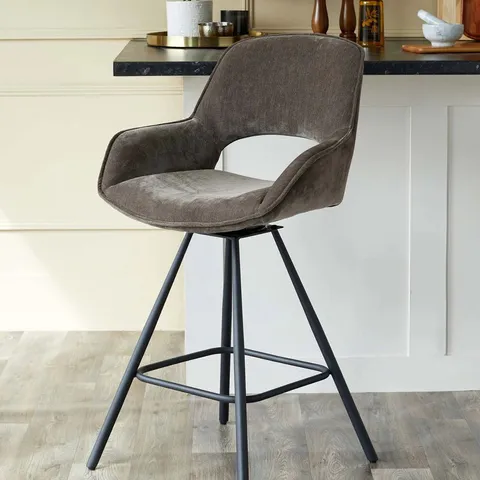 BOXED DANETTI MARLOW MOCHA FABRIC SWIVEL BAR STOOL