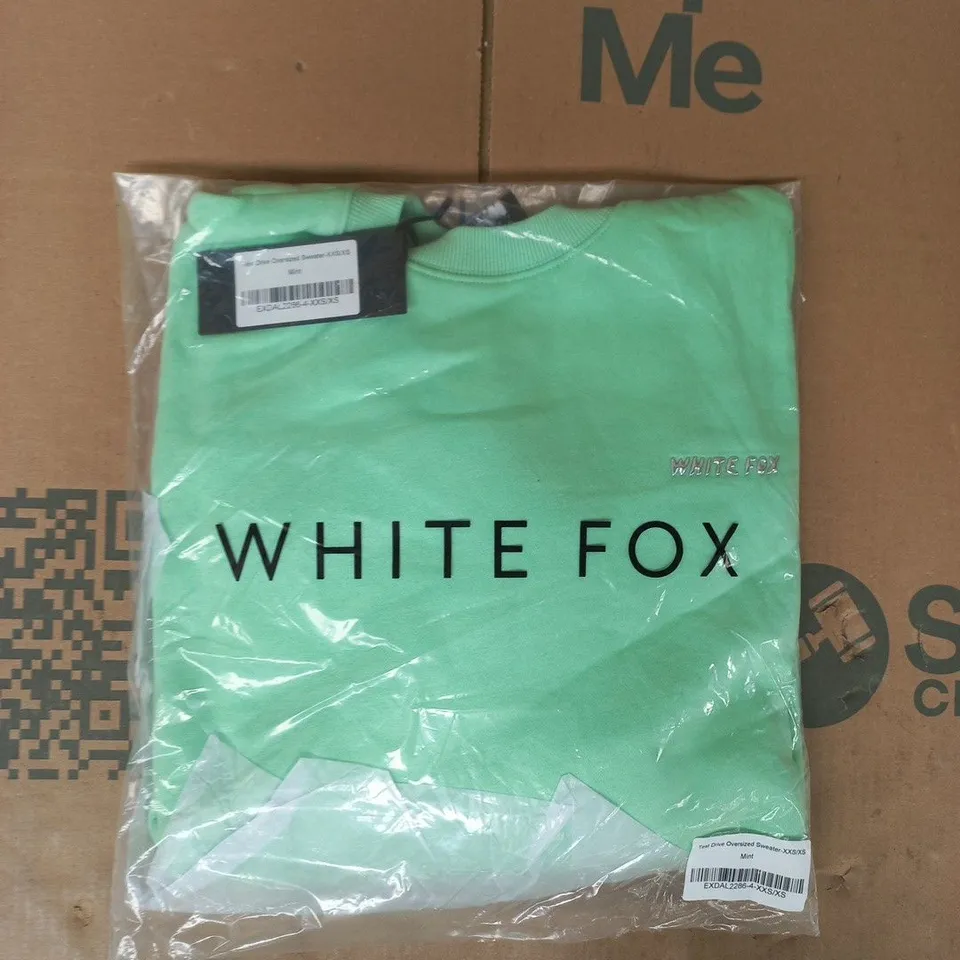 BAGGED WHITE FOX TEST DRIVE OVERSIZED SWEATER IN MINT SIZE XXS/XS
