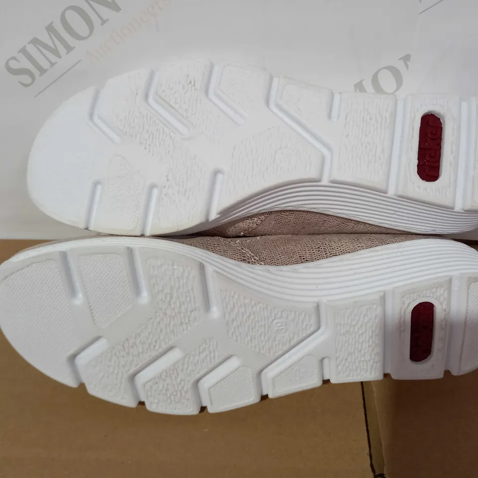 BOXED PAIR OF RIEKER SLIP-ON WEDGE TRAINERS IN ROSE GOLD, EU SIZE 39