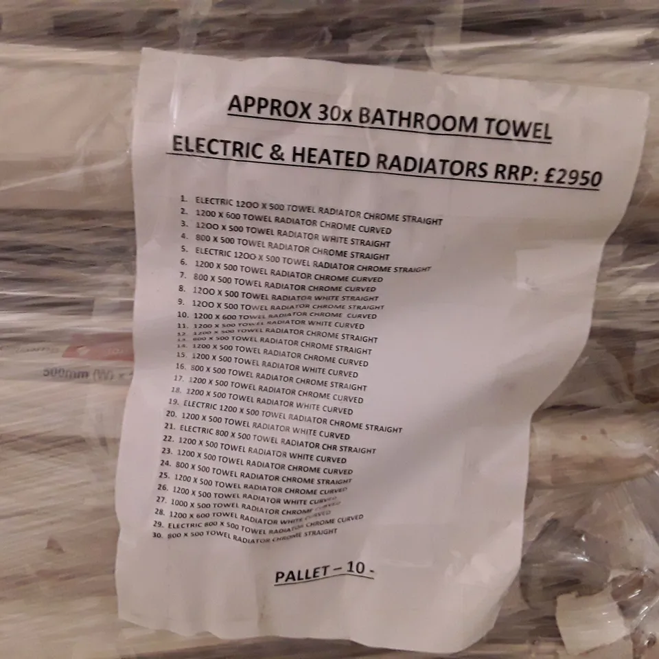 PALLET OF APPROXIMATELY 30 BATHROOM TOWEL ELECTRIC HEATED RADIATORS