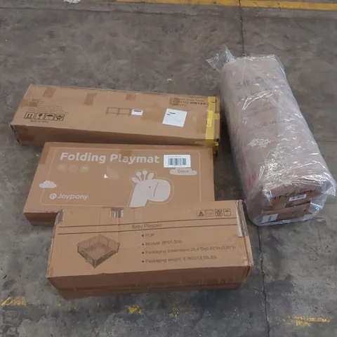 PALLET OF ASSORTED ITEMS INCLUDING: SINGLE MATTRESS, SKINNY SOFA TABLE, FOLDING PLAYMAT, BABY PLAYPEN ECT