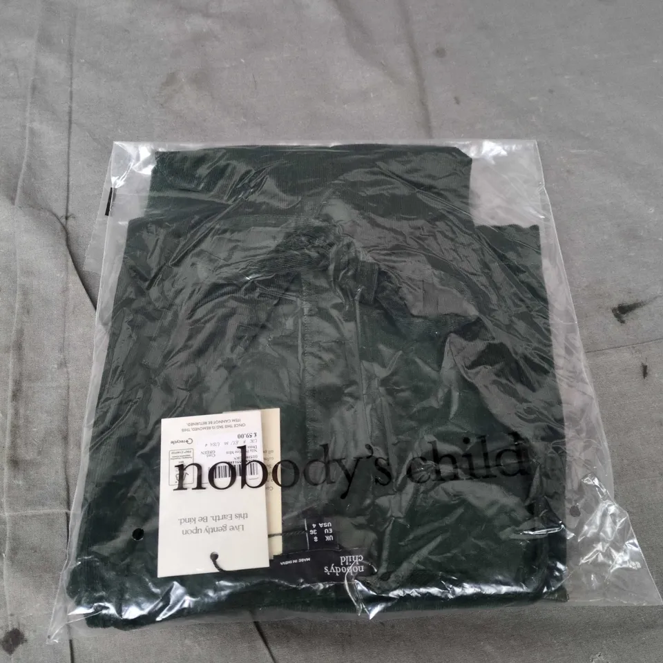 NOBODY'S CHILD NILA PINAFORE MINI DRESS – CORD GREEN, UK 8