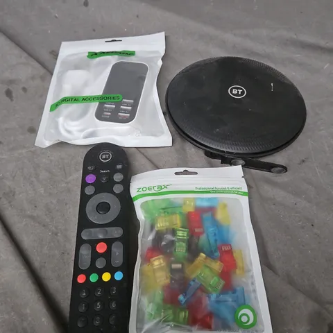 APPROXIMATELY 10 ASSORTED ELECTRICAL PRODUCTS TO INCLUDE REPLACEMENT REMOTES, ROUTERS, POWER SUPPLIES ETC