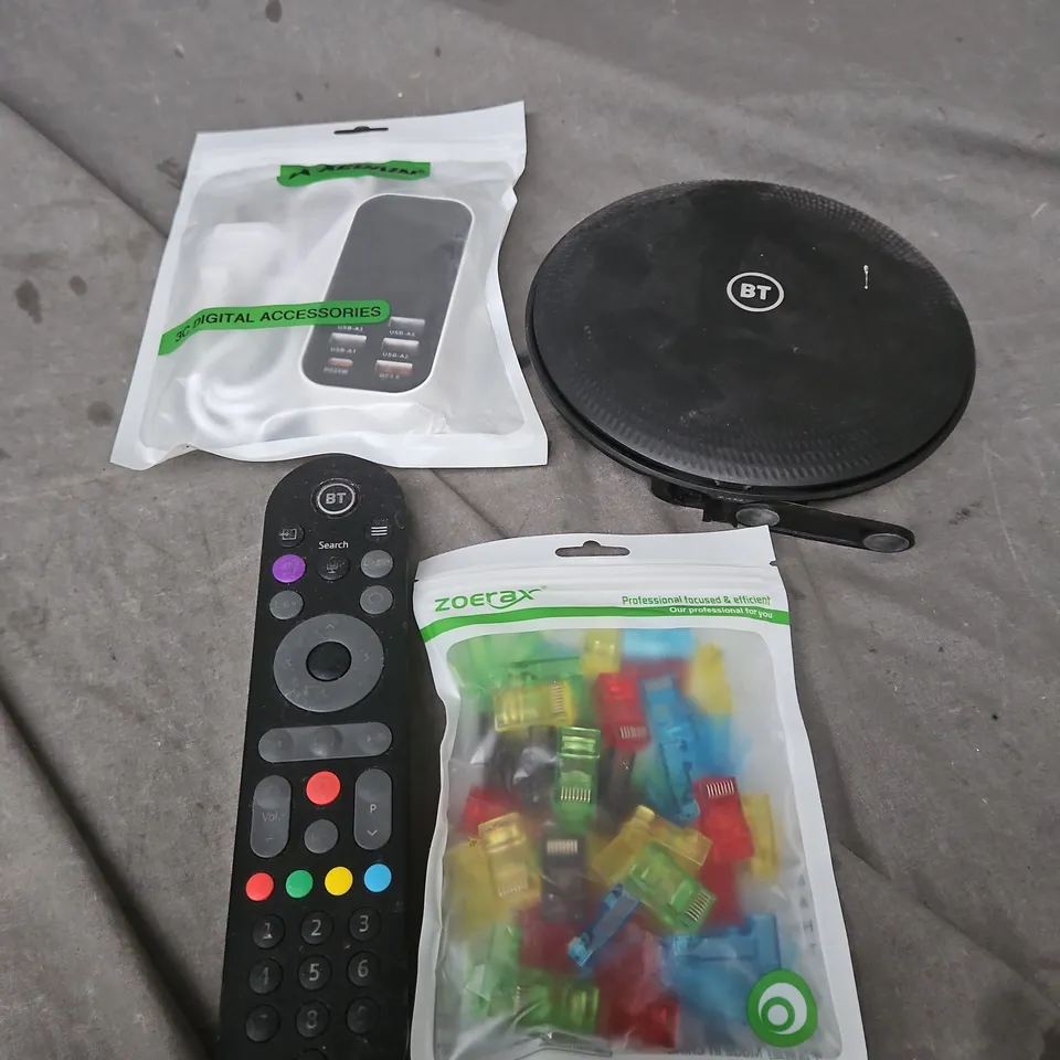 APPROXIMATELY 10 ASSORTED ELECTRICAL PRODUCTS TO INCLUDE REPLACEMENT REMOTES, ROUTERS, POWER SUPPLIES ETC