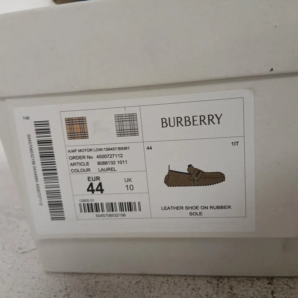 BURBERRY LEATHER SLIP-ON LOAFERS – BEIGE, UK 10 (EU 44)