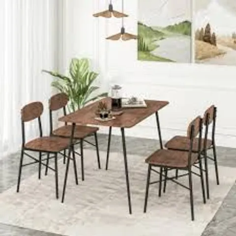 BOXED COSTWAY 5 PIECE DINING TABLE SET RECTANGULAR WITH BACKREST RUSTIC - BROWN