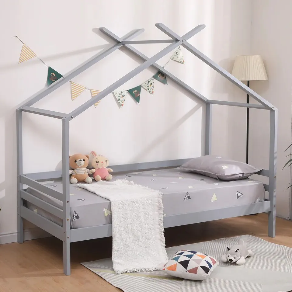 BOXED TEDDY GREY SINGLE BEDFRAME