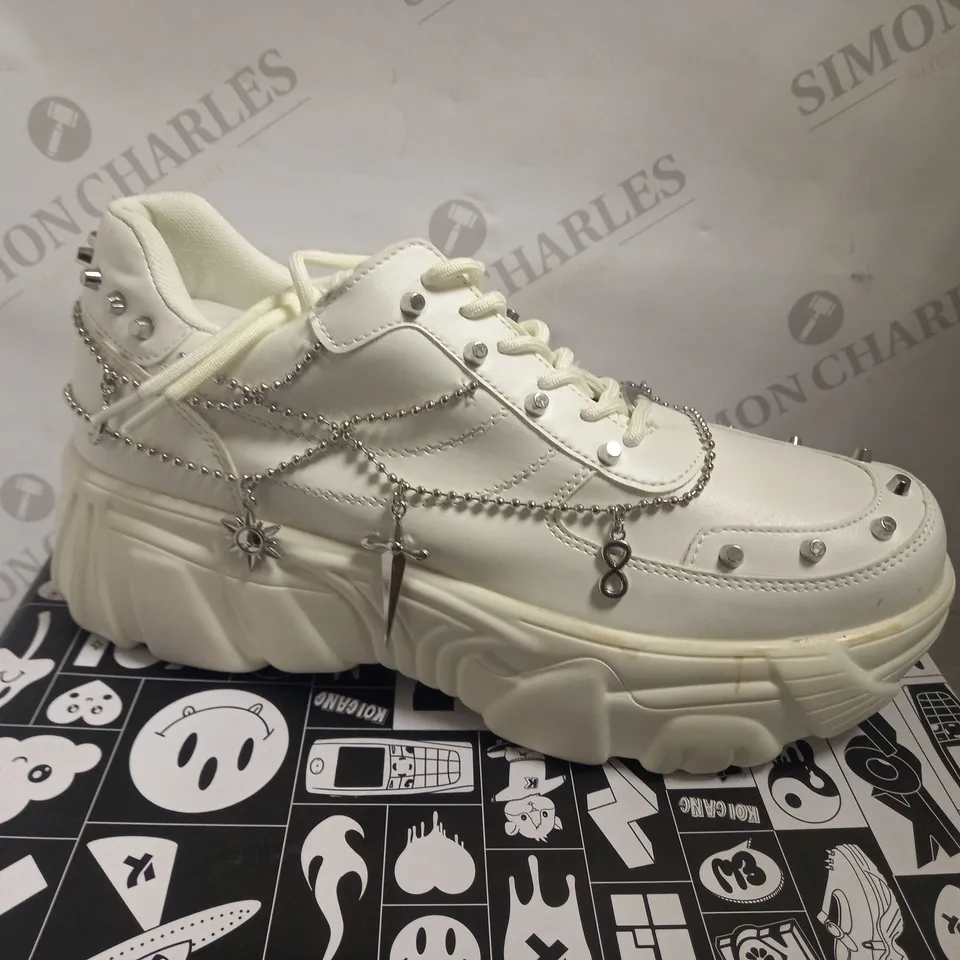 KOI VEGAN JINX WHITE MYSTIC CHARM TRAINERS - SIZE 9
