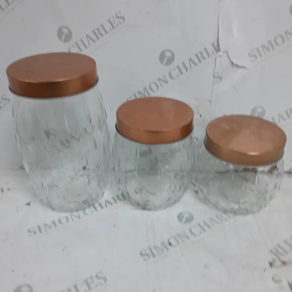 SET OF 3 GLASS JARS WITH BRONZE LIDS