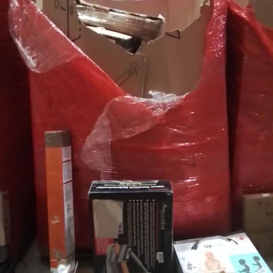 PALLET OF ASSORTED HOUSEHOLD GOODS AND PRODUCTS TO INCLUDE;RETRACTABLE SAFETY GATE,FLOOR CUTTER,BABY SEAT