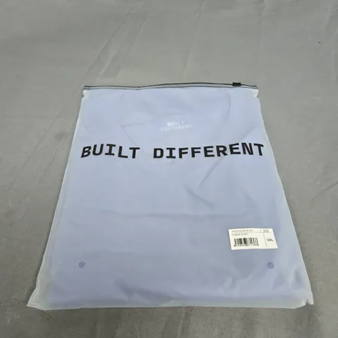BAGGED BUILT DIFFERENT BLUE V-NECK SHIRT SIZE 3XL