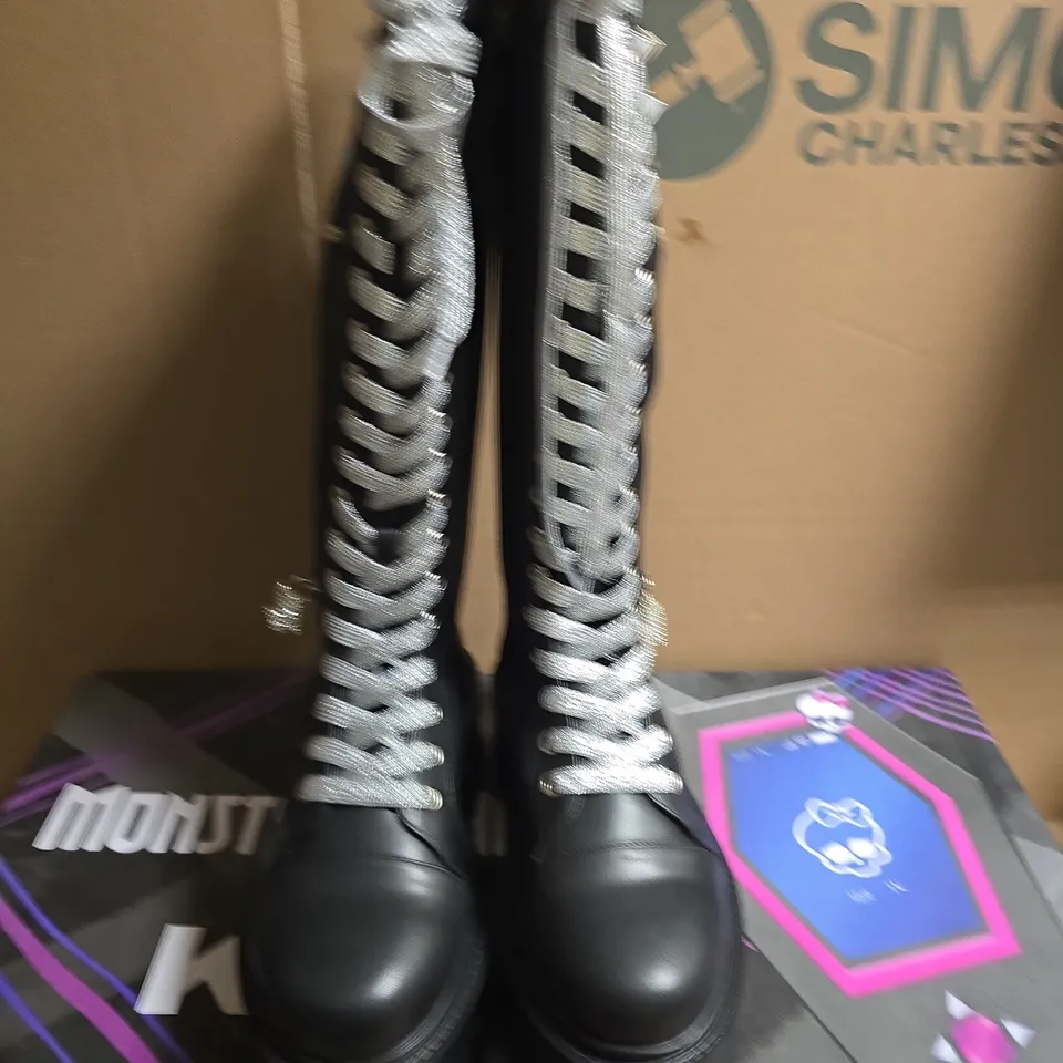 BOXED PAIR OF KOI FRANKIE STEIN FIRECRACKER LONG PLATFORM BOOTS - UK SIZE 4