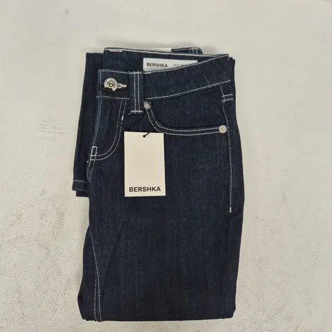 BERSHKA BAGGY FLARE JEANS IN DARK INDIGO SIZE UK 6