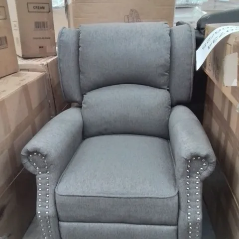 QUALITY DESIGNER GREY FABRIC UPHOLSTERED BUTTON EDGE ARM CHAIR