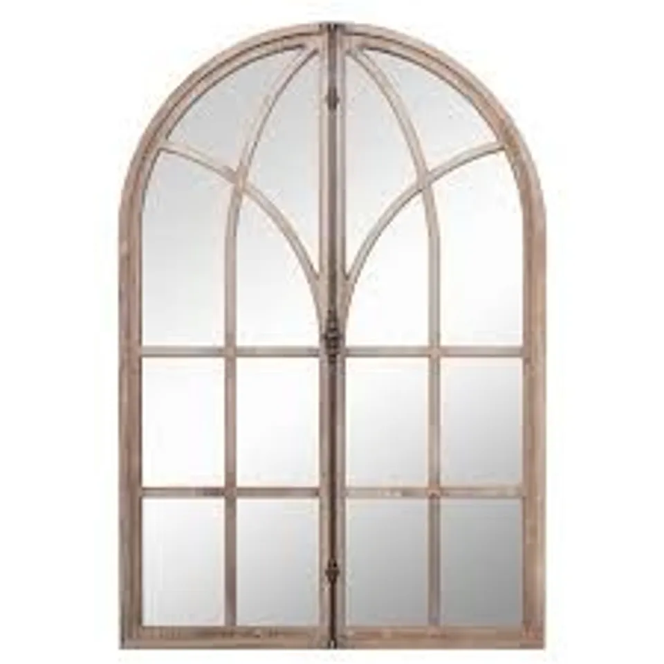 BOXED WALL MOUNTED ARCHED WINDOW PANE MIRROR-NATURAL