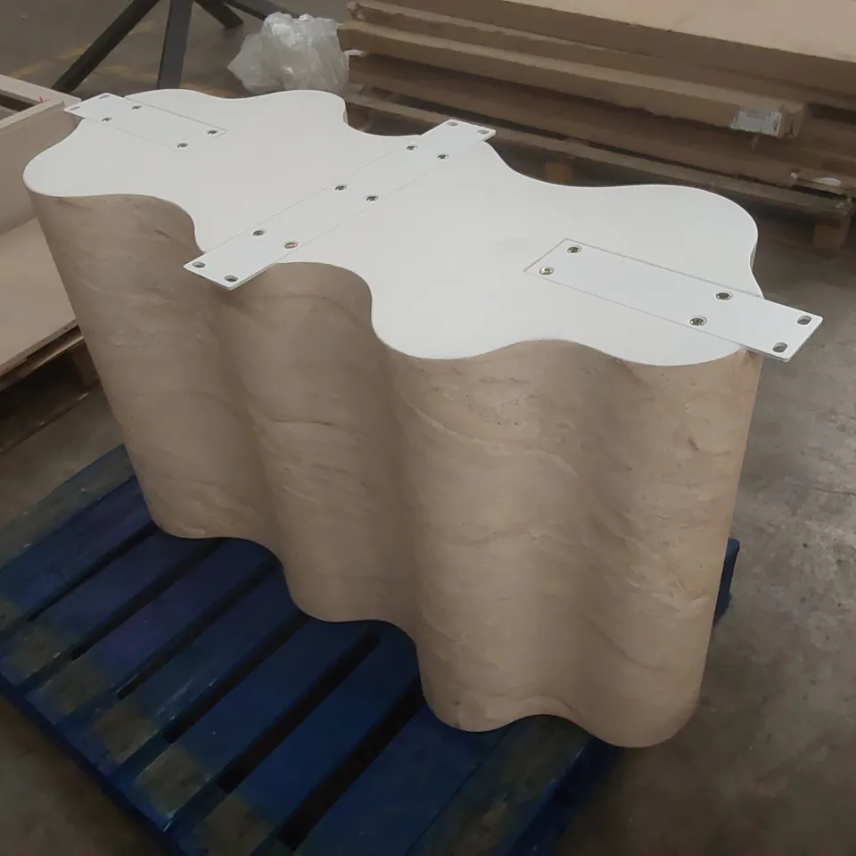 NOVARA 220CM OVAL TRAVERTINE-EFFECT DINING TABLE - REQUIRES ASSEMBLY (2 ITEMS)