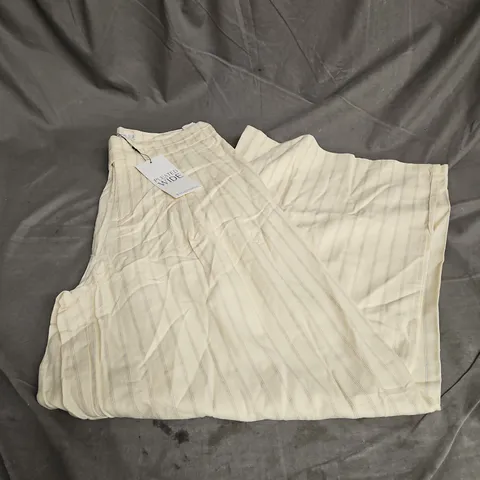 STRADIVARIUS PLEATED WIDE LEG TROUSERS IN PALE YELLOW STRIPE SIZE 10