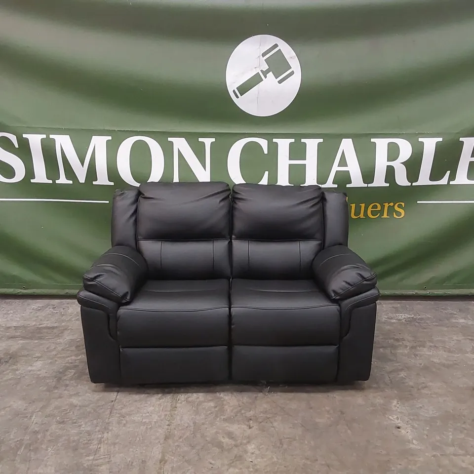 ALBION LUXURY FAUX LEATHER 2 SEATER HIGH BACK MANUAL RECLINER SOFA - BLACK RRP £549