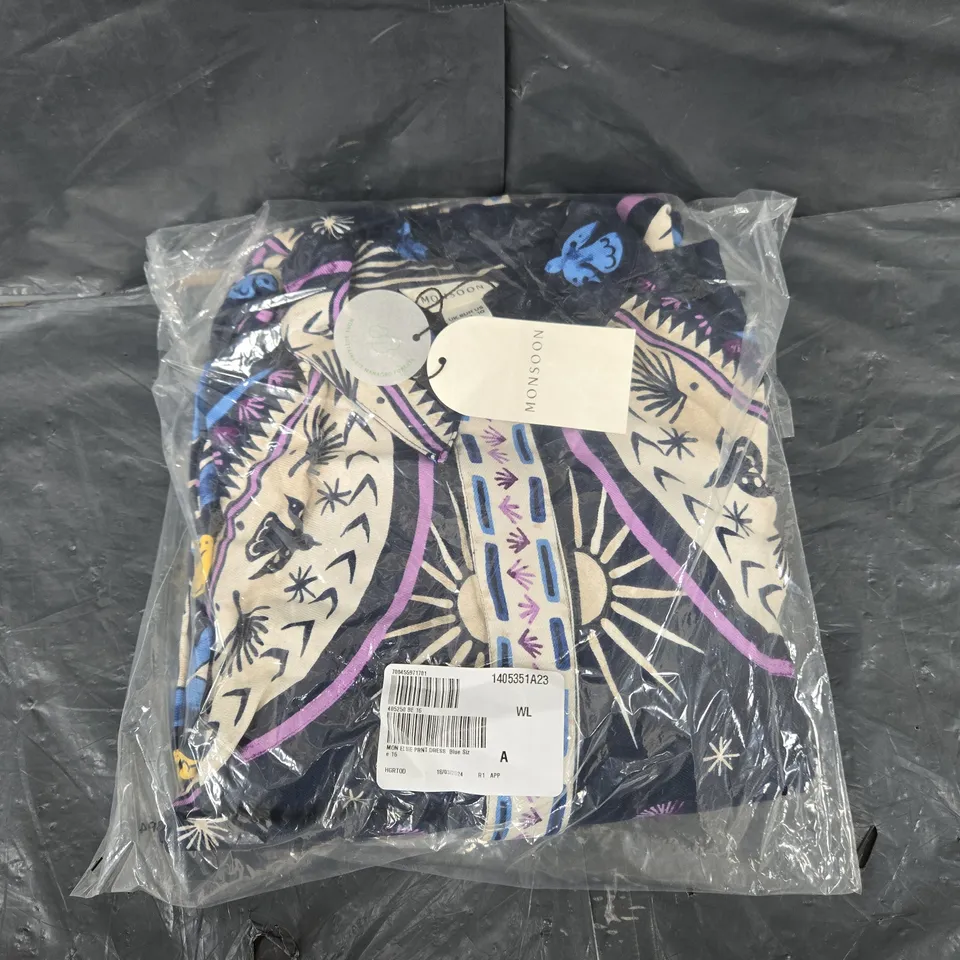 BAGGED MONSOON ELSIE PRINT SHIRT DRESS BLUE SIZE 16