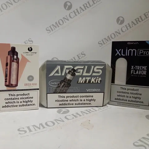 APPROXIMATELY 20 ASSORTED BOXED VAPING PRODUCTS TO INCLUDE LOST VAPE URSA MINI POD KIT, VOOPOO ARGUS MT KIT, OXVA XLIM PRO ETC.
