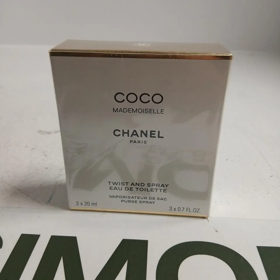 BOXED AND SEALED COCO MADEMOISELLE CHANEL PARIS TWIST AND SPRAY EAU DE TOILETTE 3 X 20ML