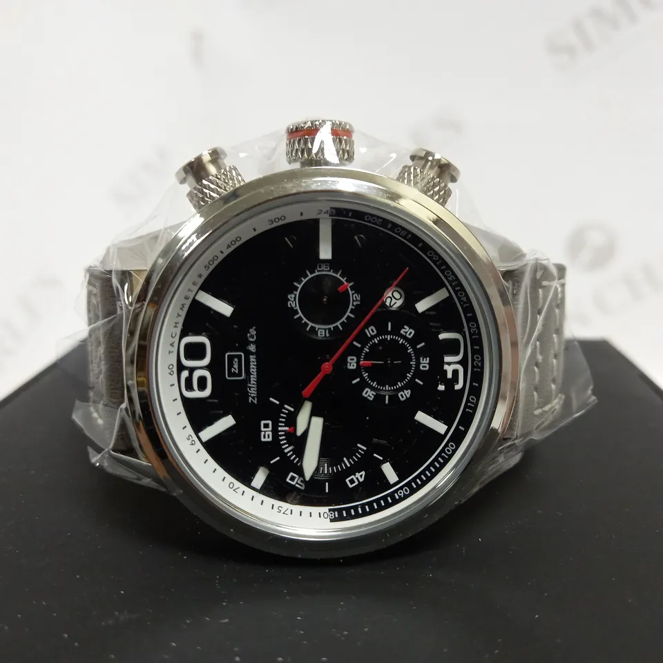 ZIHLMANN & CO SPORTS CHRONOGRAPH STYLE LEATHER STRAP WATCH RRP £560