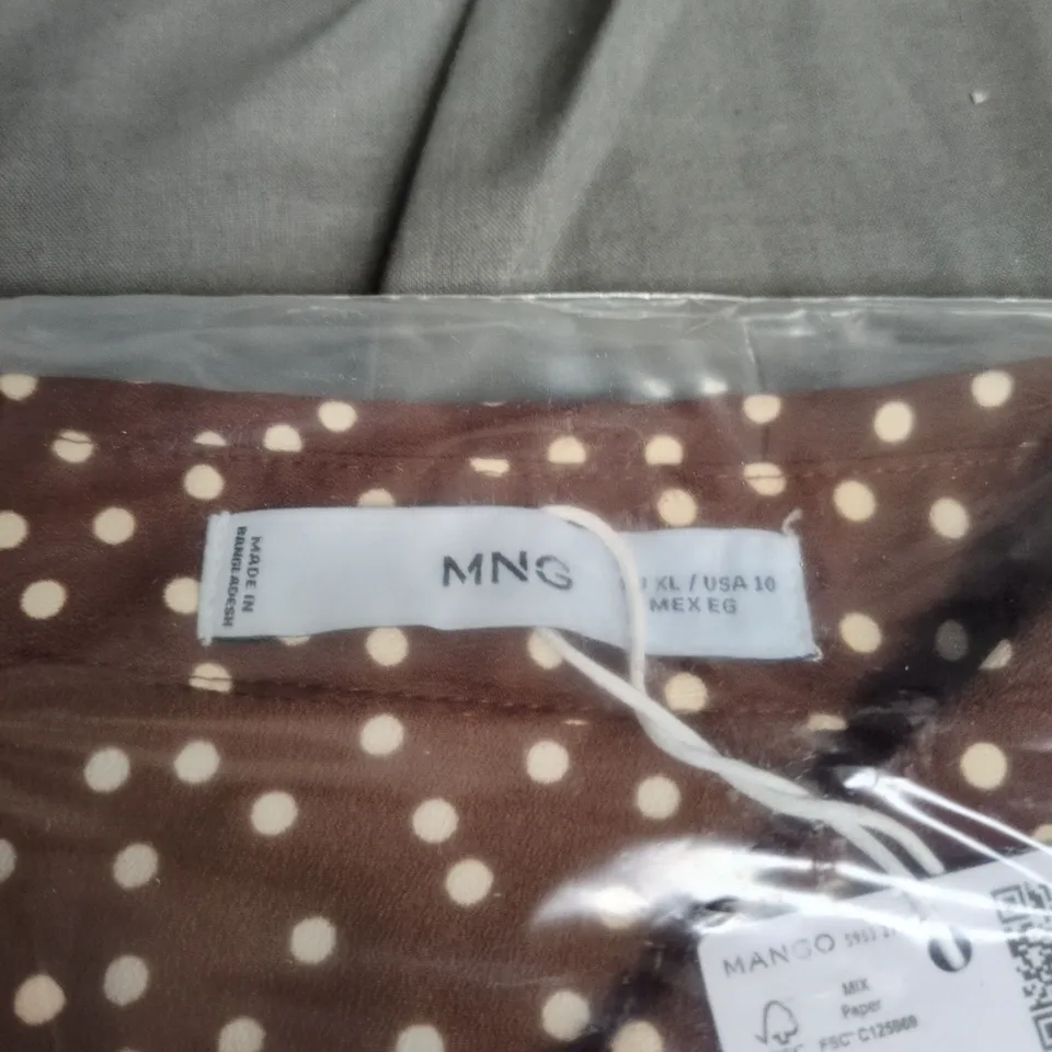 MANGO WOMEN'S BLOUSE - BROWN WITH WHITE POLKA DOTS, UK 14 (US 10)