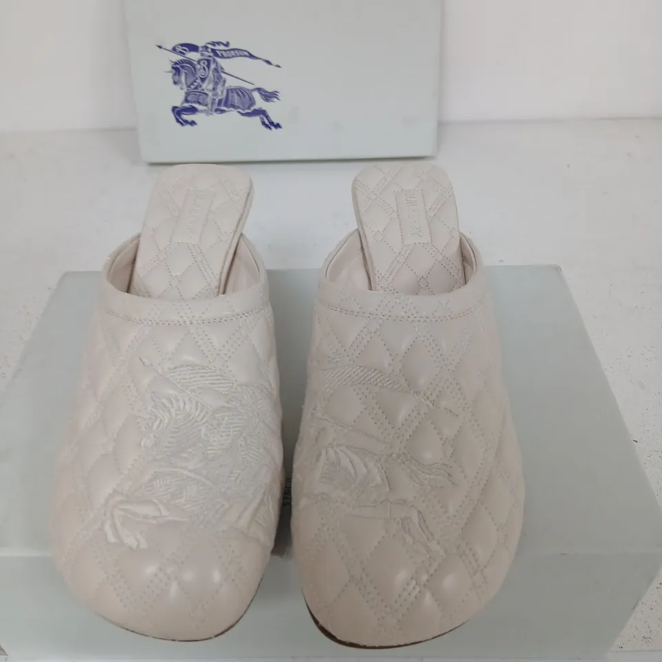 BURBERRY BEIGE QUILTED LEATHER MULES – UK4 / EU37, MADE IN ITALY