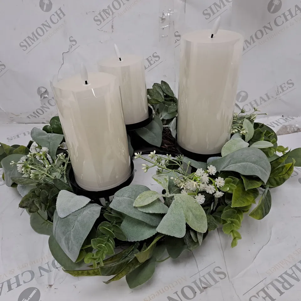 HOME REFLECTIONS 3 IN 1 FLAMELESS CANDLE WITH WREATH SET - SAGE