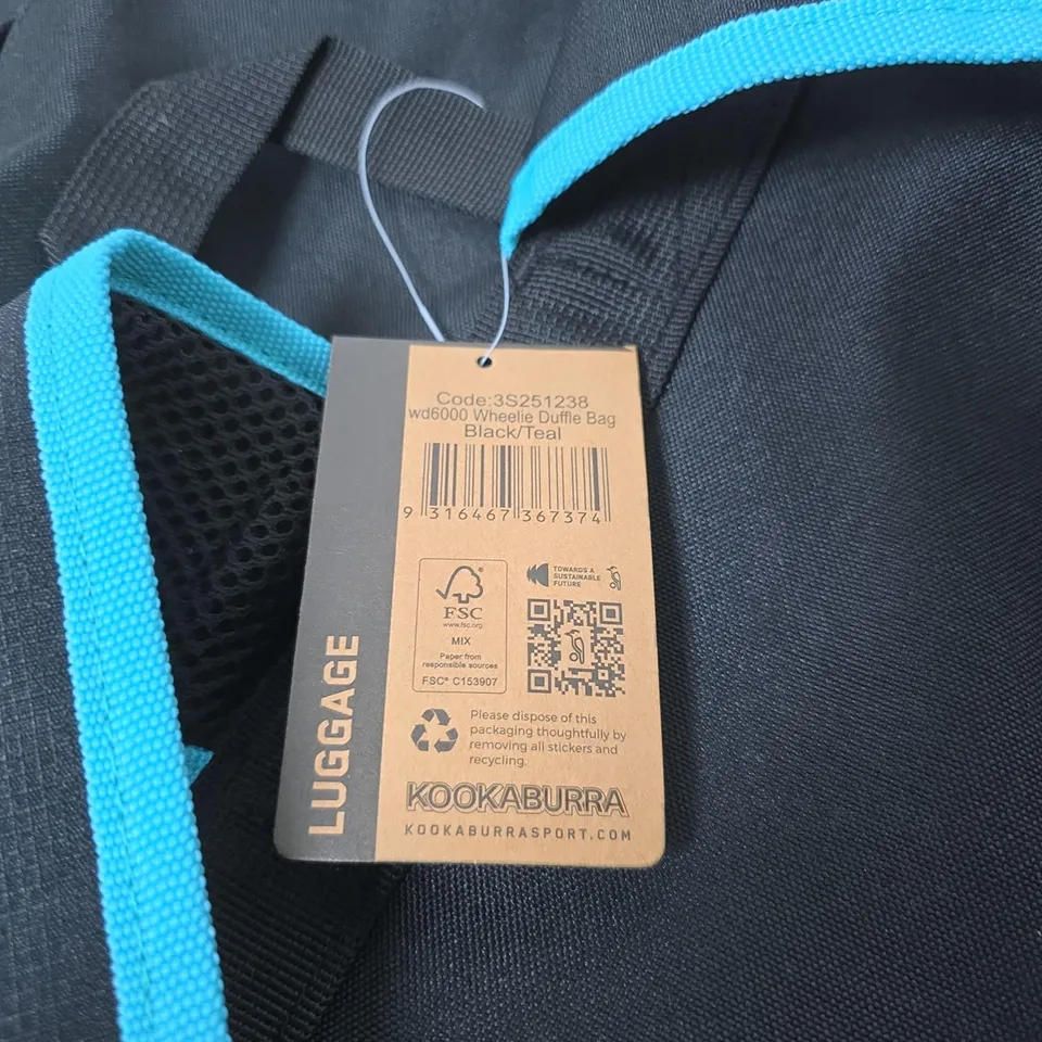 KOOKABURRA WHEELIE DUFFLE BAG – BLACK/TEAL (WD6000)