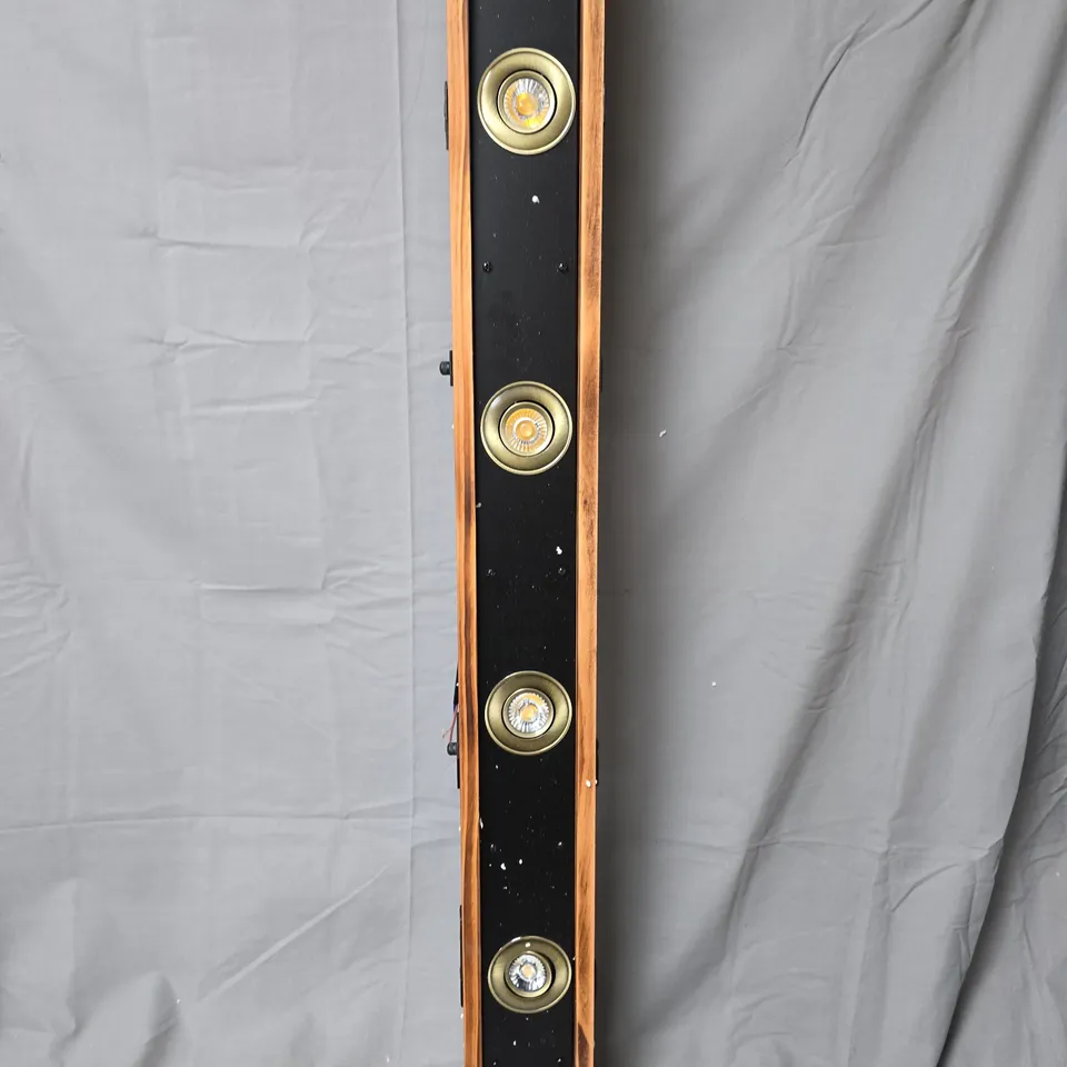 WOODEN 4-LIGHT SPOTLIGHT BAR WITH BRASS TRIM – COLLECTION ONLY