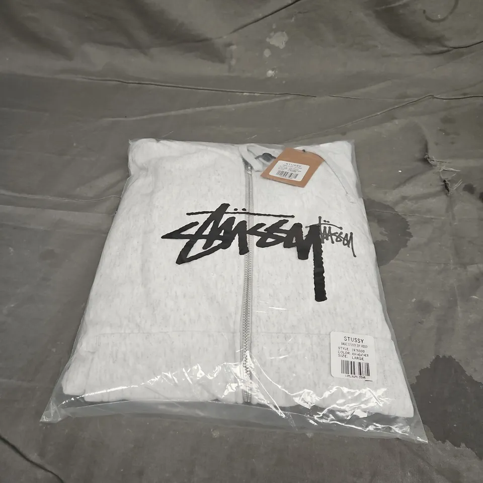 STUSSY BASIC ZIP HOODIE IN ASH HEATHER SIZE L