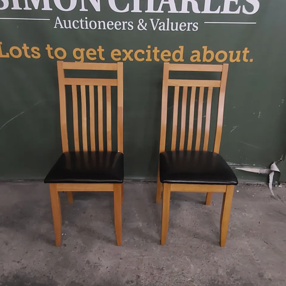 SET OF 2 BALI OAK DINING CHAIRS WITH BROWN SEAT PADS