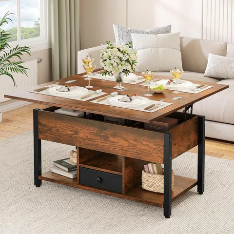 BOXED YITAHOME LIFT TOP COFFEE TABLE WITH DRAWERS - RUSTIC BROWN