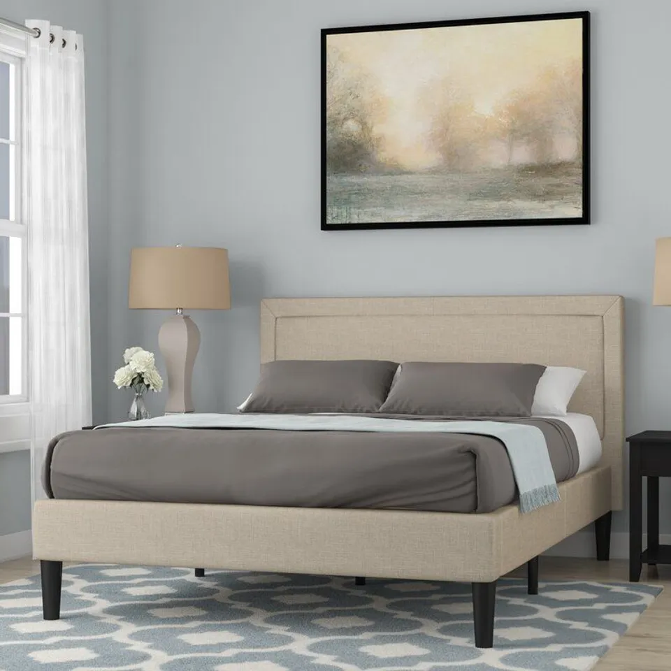 BOXED ZINUS CALANTHA UPHOLSTERED PLATFORM BED WITH WOODEN SLATS- SUPER KING SIZE 