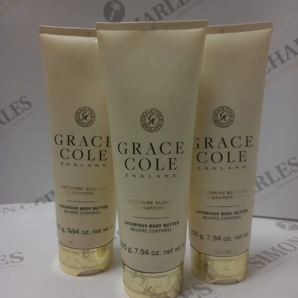 BOX OF APPROX 8 X 225G GRACE COLE BODY BUTTER NECTARINE BLOSSOM & GRAPEFRUIT