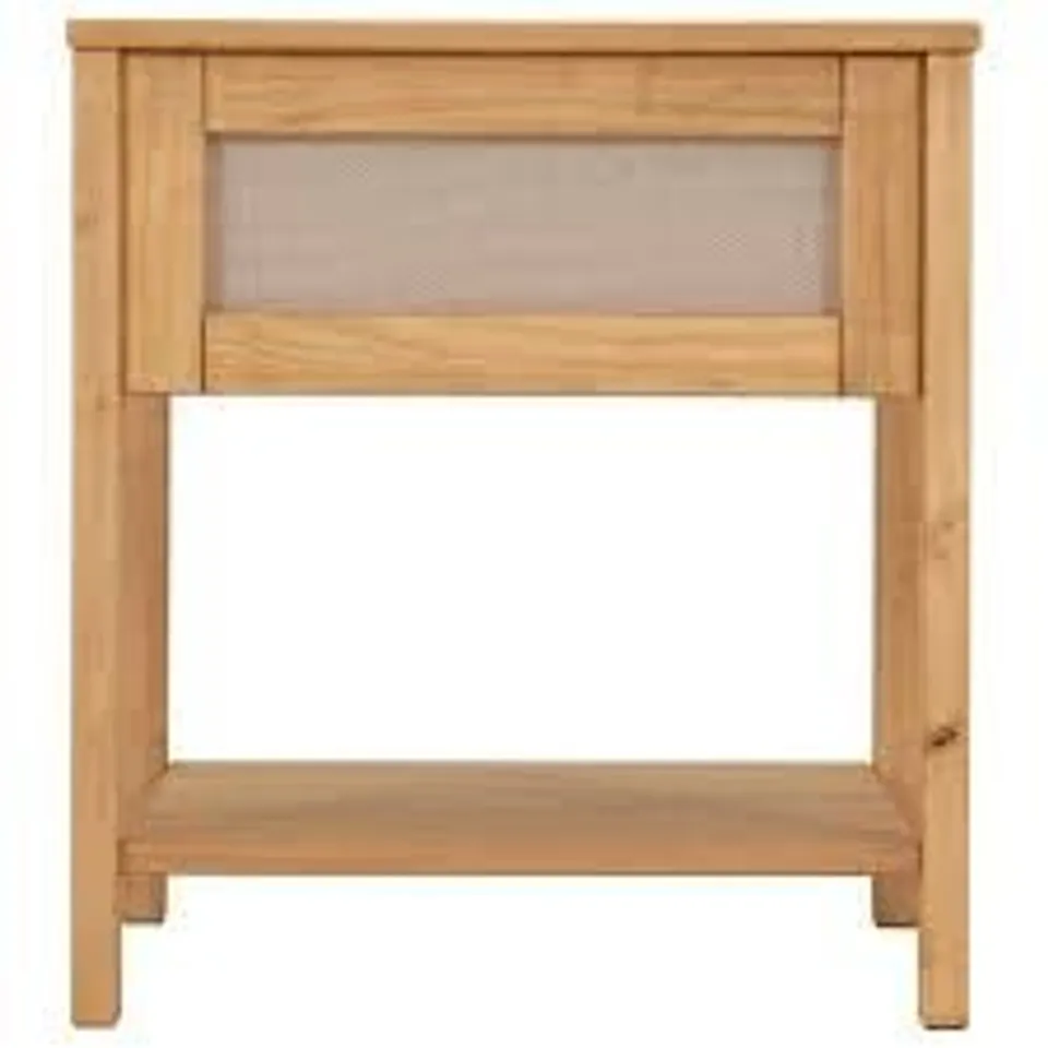 BOXED CORONA RATTAN SIDE END LAMP TABLE - DISTRESSED WAX PINE AND RATTAN EFFECT (1 BOX)