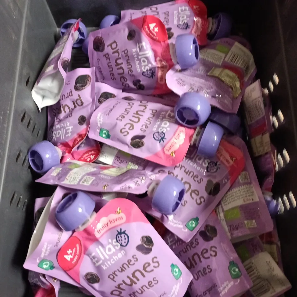 TOTE OF APPROXIMATELY 20 POUCHES OF ELLA'S KITCHEN PRUNES 70G PER POUCH