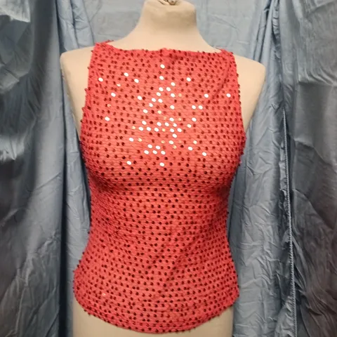 MOTEL DUDLEY VEST TOP SEQUIN KNIT CORAL – WOMEN'S UK M